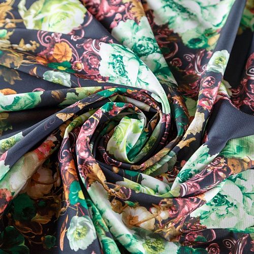 Креп-шифон К07-131 черный принтованный