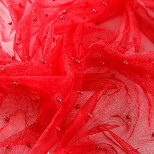 Фатин с бусинами 058-05667 красный однотонный