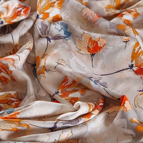 Шелк-штапель 069-17421 бежево-серый принтованный