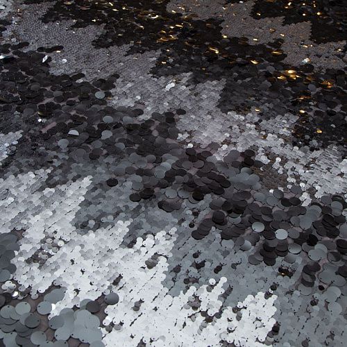 Пайетки конфетти на сетке 050-19858 черный/серебро